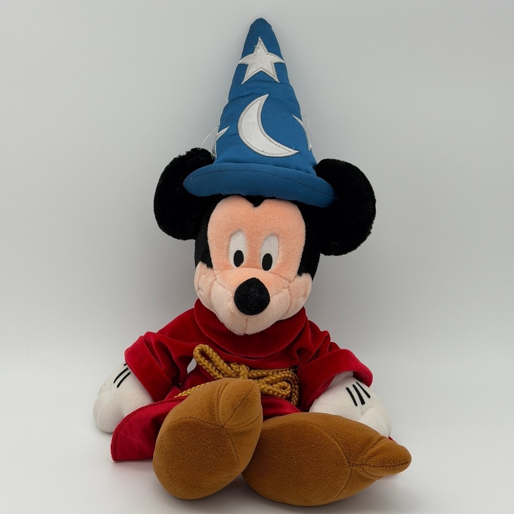 Disney Store Sorcerer Mickey Mouse Fantasia‎ Plush Wizard Hat Red Robe 16 Inch